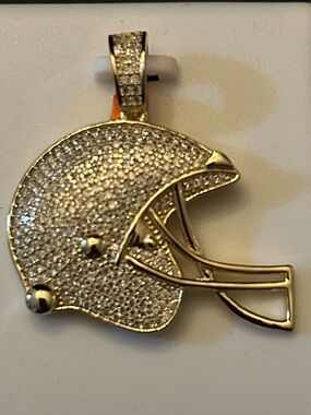 2.30CTW Pave’ Moissanite Football Helmet Pendant Necklace 14KT over 925 SSilver